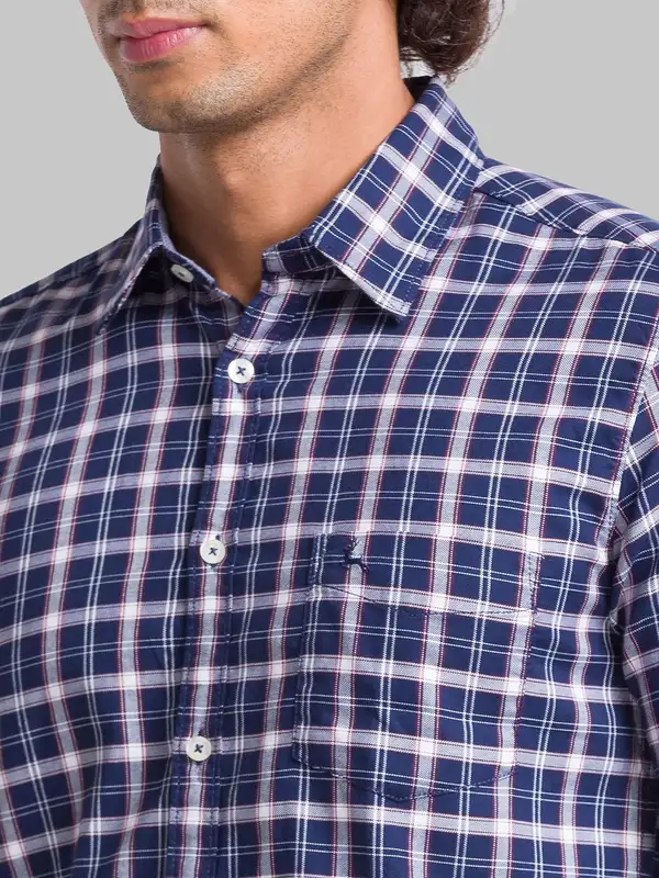 Men Blue Slim Fit Checks Cotton Full Sleeve Shirts - Image 6