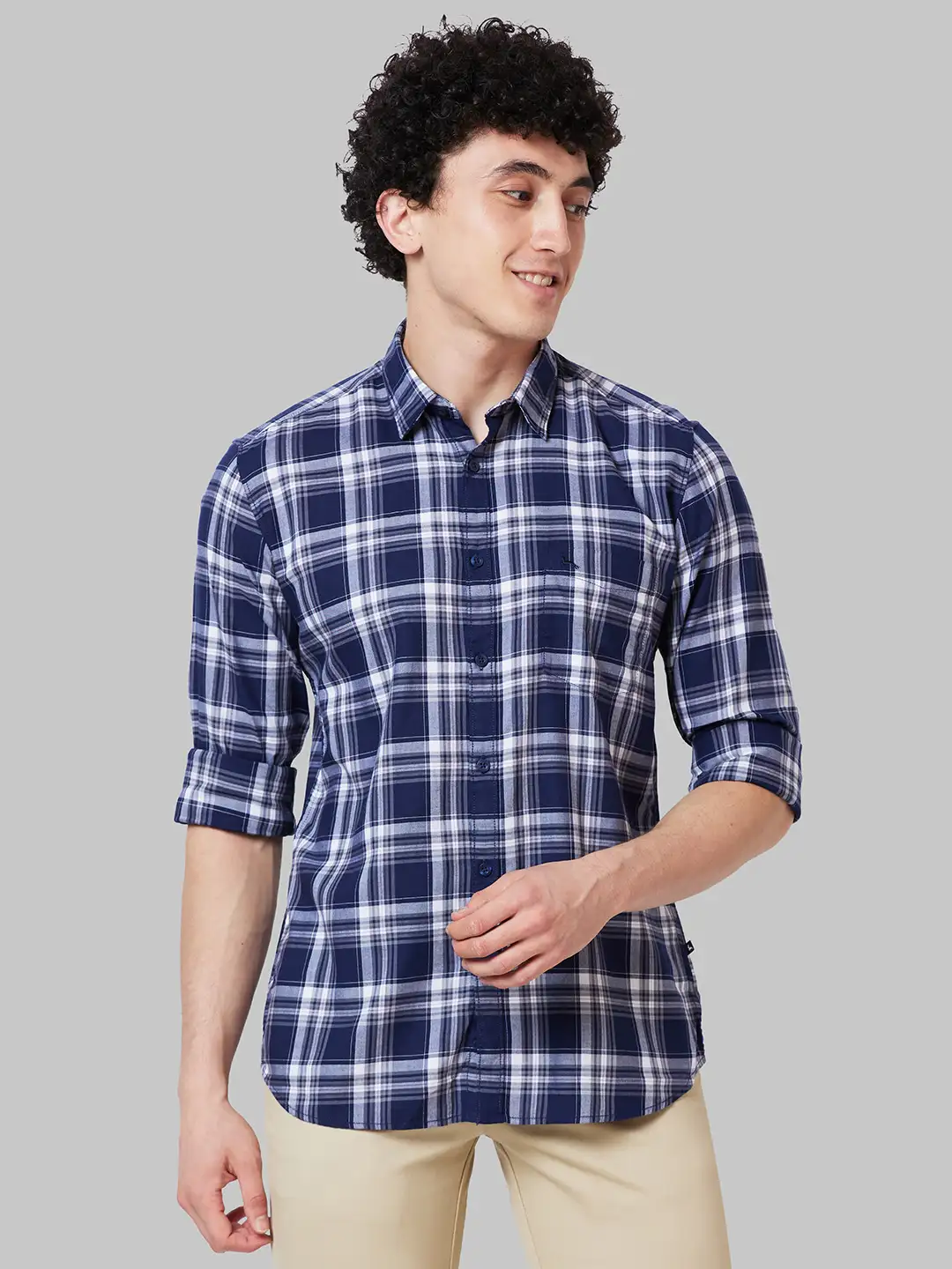 Men Blue Slim Fit Checks Cotton Full Sleeve Shirts