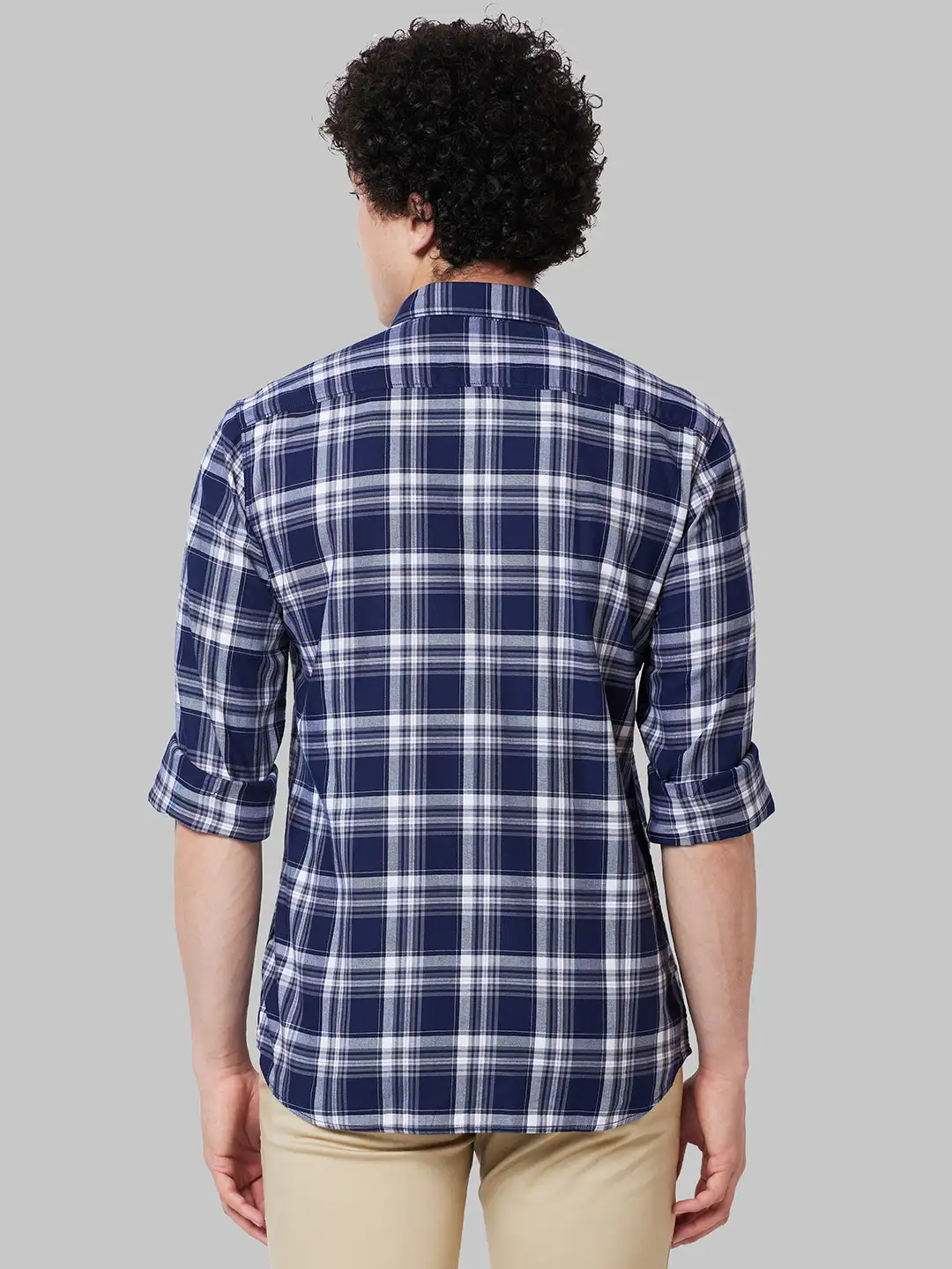 Men Blue Slim Fit Checks Cotton Full Sleeve Shirts - Image 4