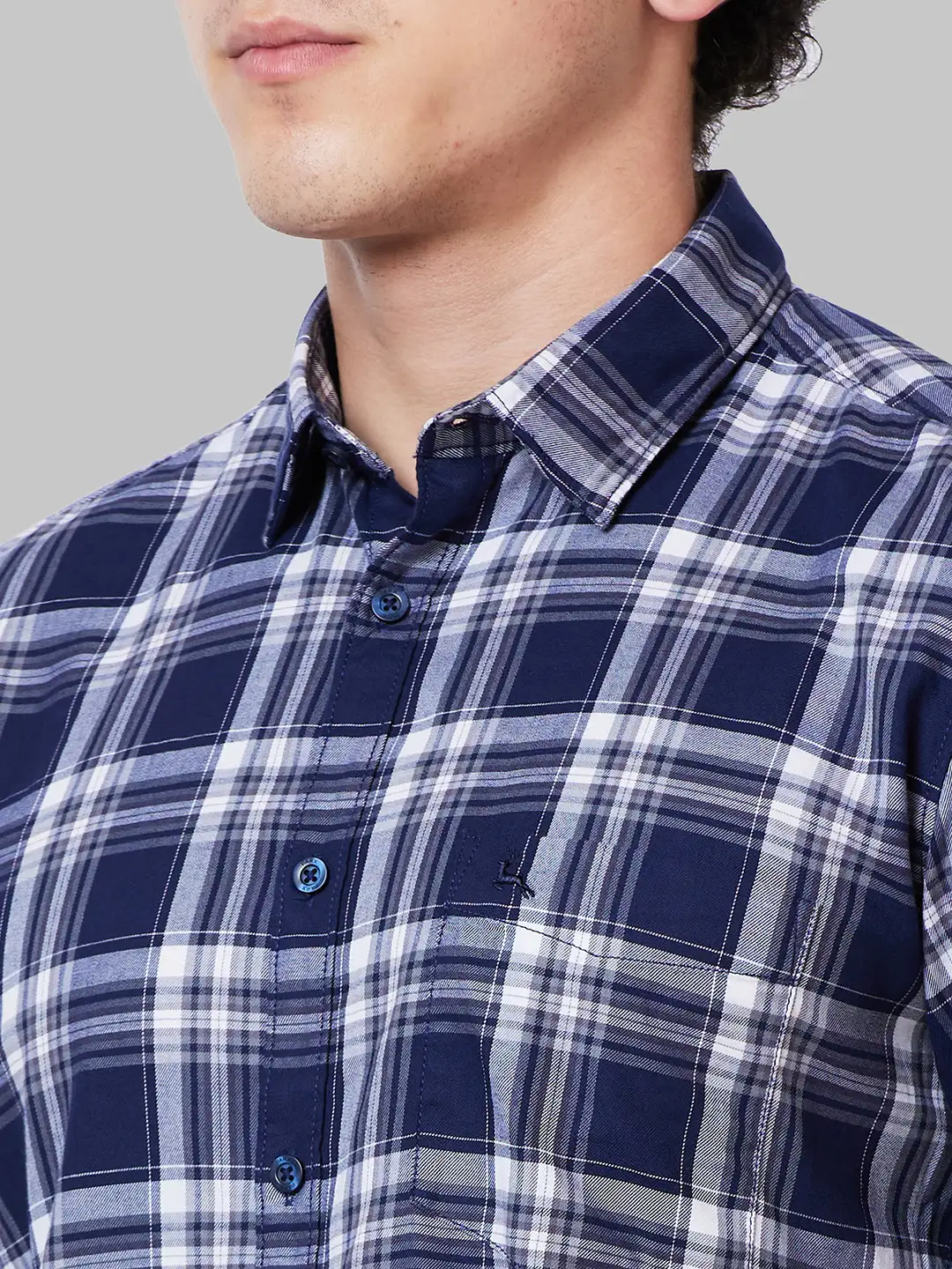 Men Blue Slim Fit Checks Cotton Full Sleeve Shirts - Image 6