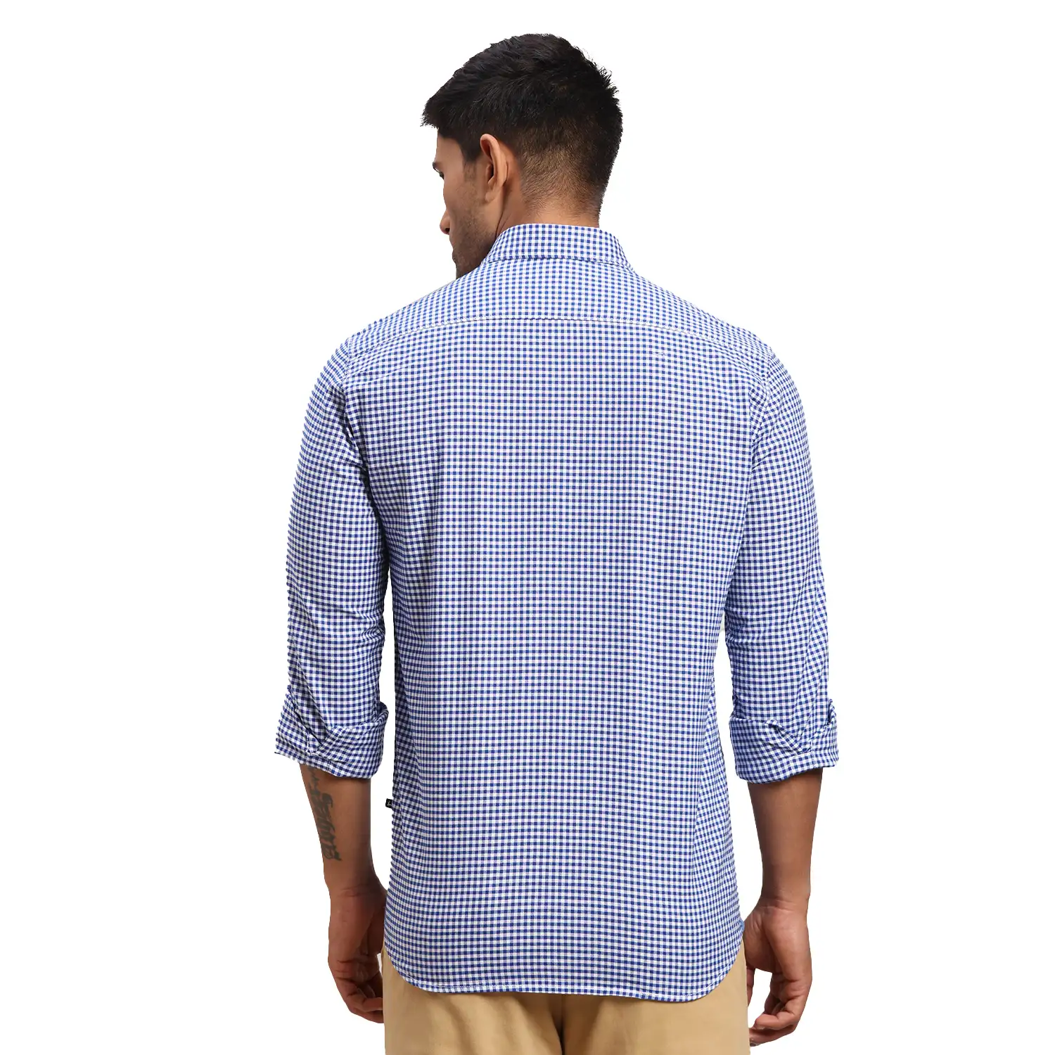 Men Blue Slim Fit Checks Cotton Full Sleeve Shirts - Image 4