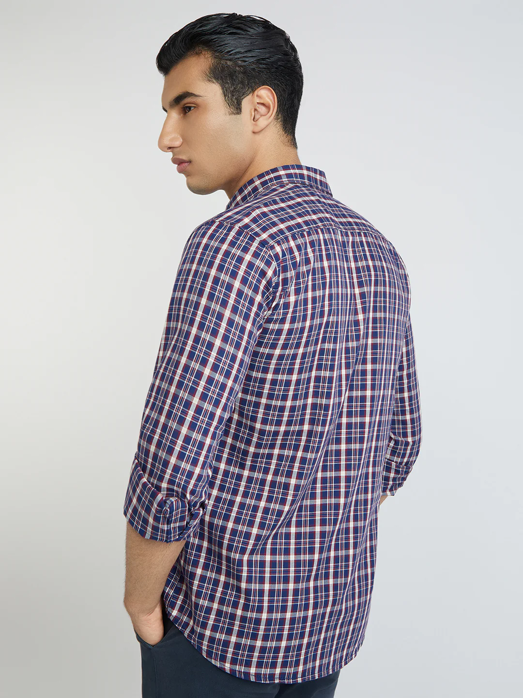 Men Blue Slim Fit Checks Cotton Full Sleeve Shirts - Image 4