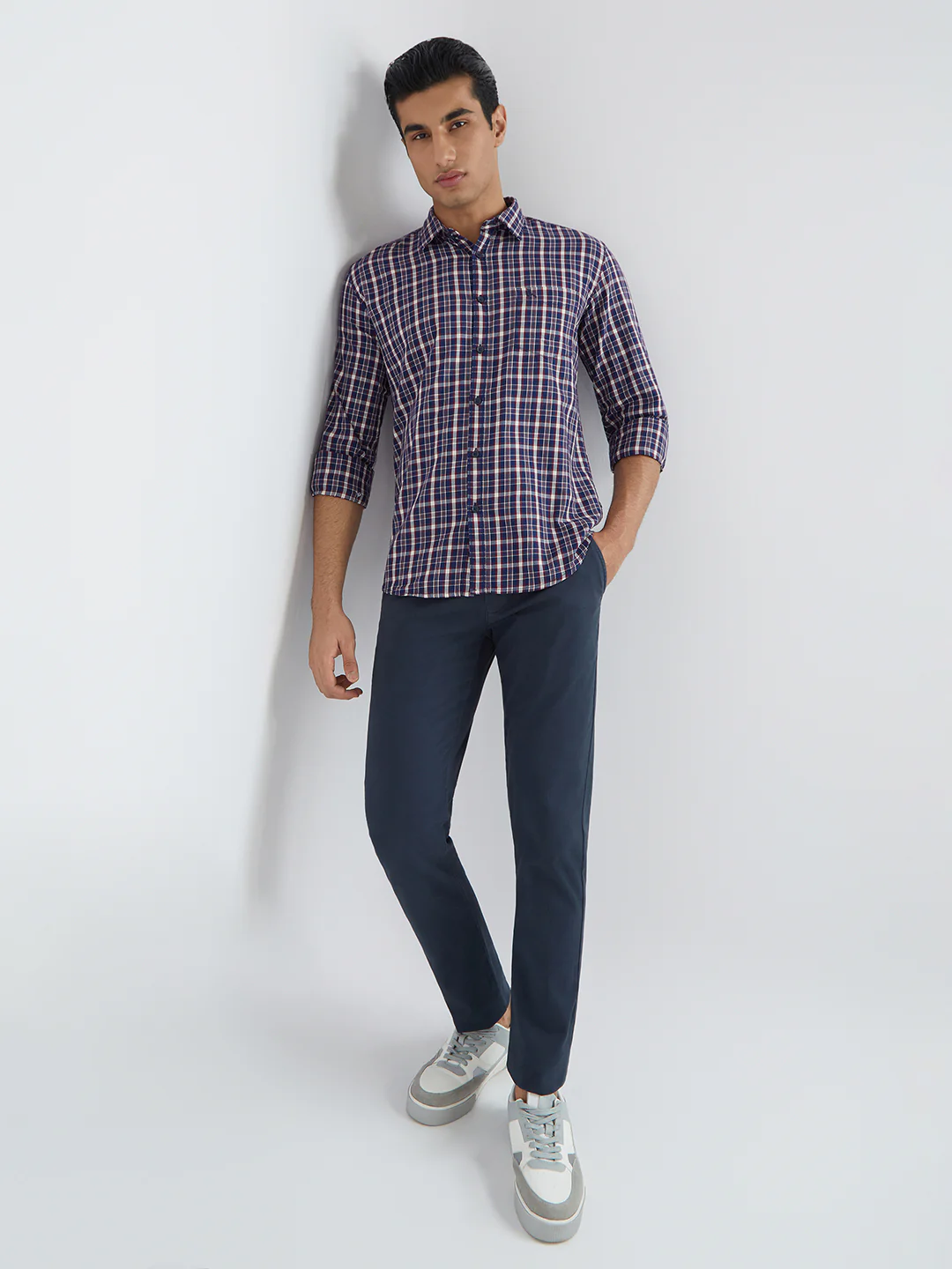 Men Blue Slim Fit Checks Cotton Full Sleeve Shirts - Image 5