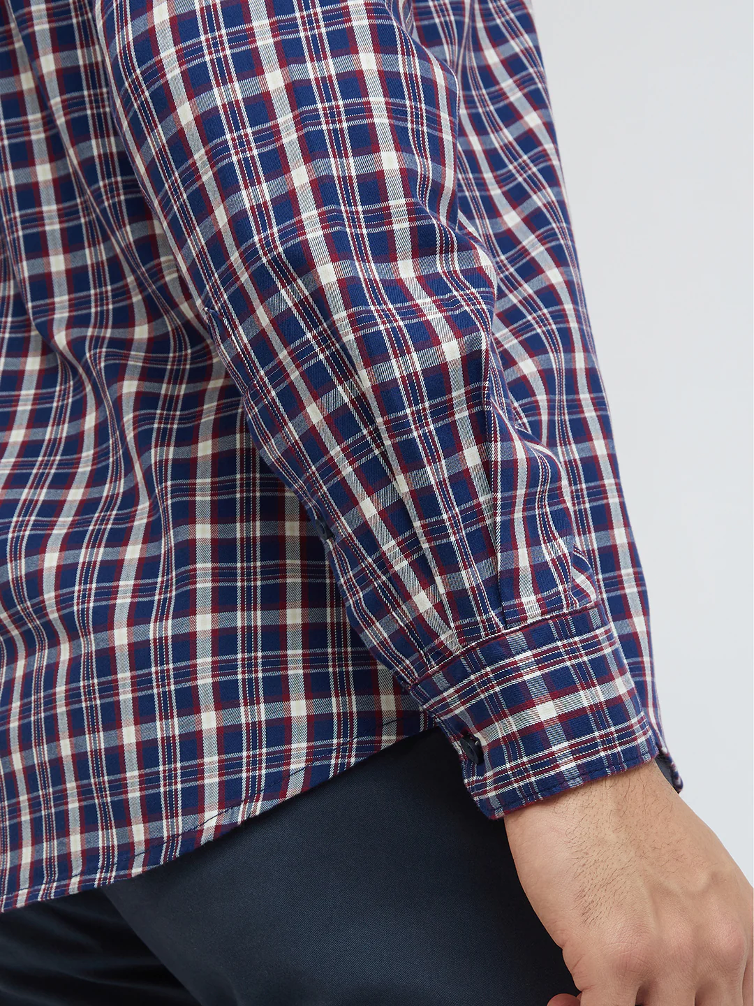 Men Blue Slim Fit Checks Cotton Full Sleeve Shirts - Image 7