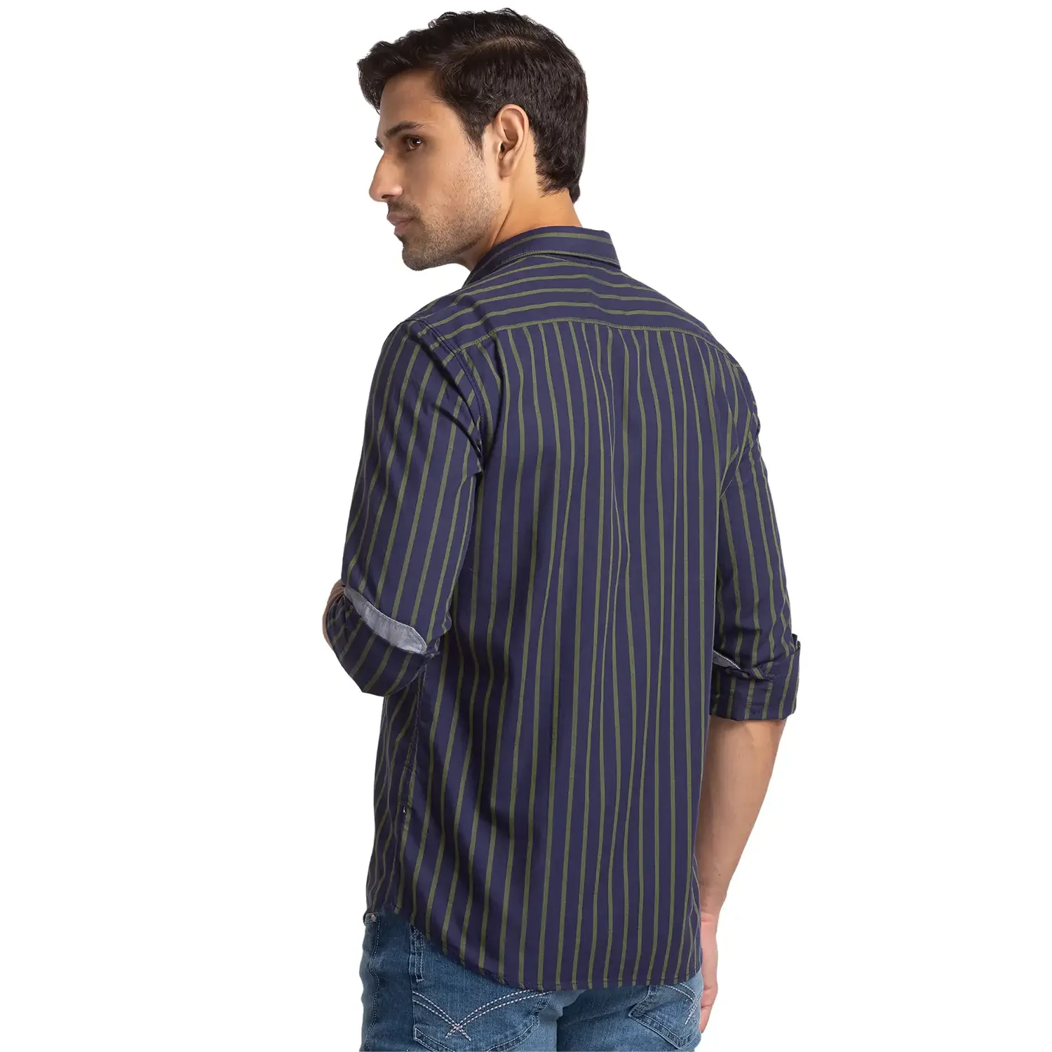 Men Blue Slim Fit Checks Cotton Full Sleeve Shirts - Image 4