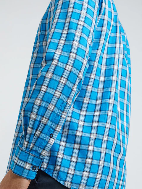 Men Blue Slim Fit Checks Cotton Full Sleeve Shirts - Image 7