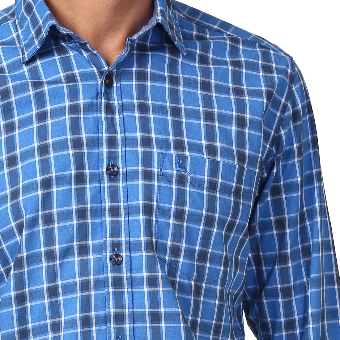 Men Blue Slim Fit Checks Cotton Full Sleeve Shirts - Image 5