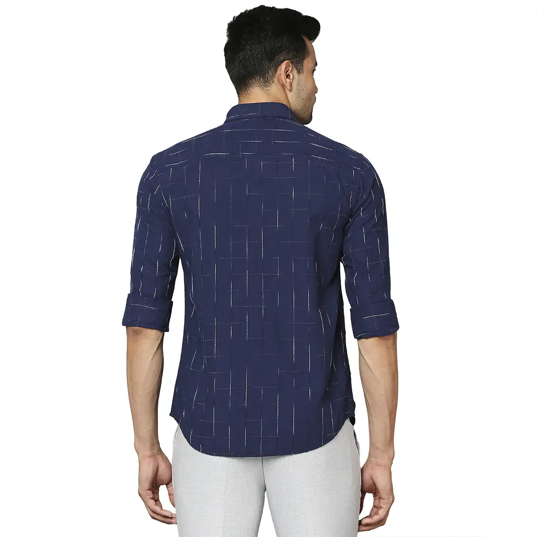 Men Blue Slim Fit Checks Cotton Regular Collar Shirts - Image 4