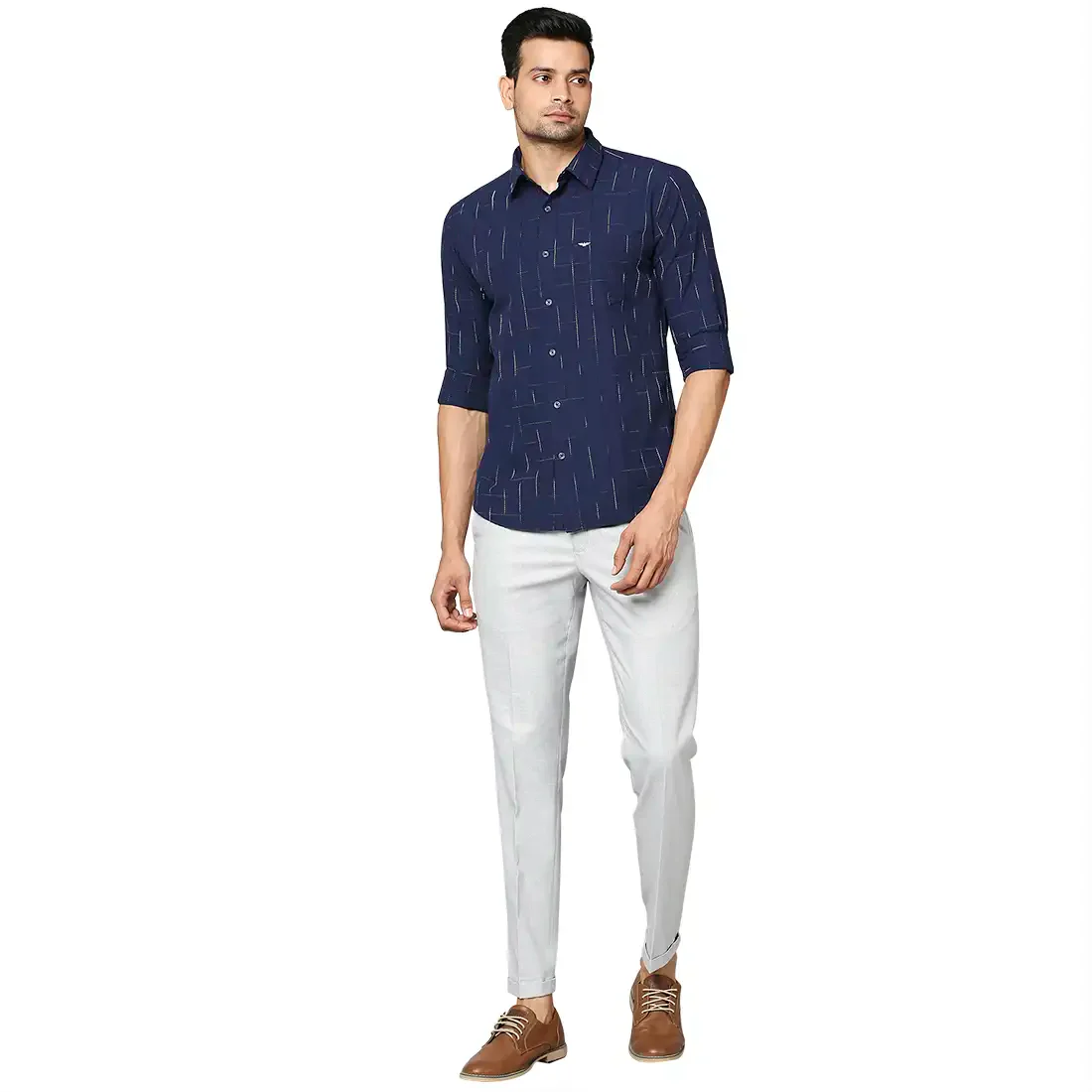 Men Blue Slim Fit Checks Cotton Regular Collar Shirts - Image 5