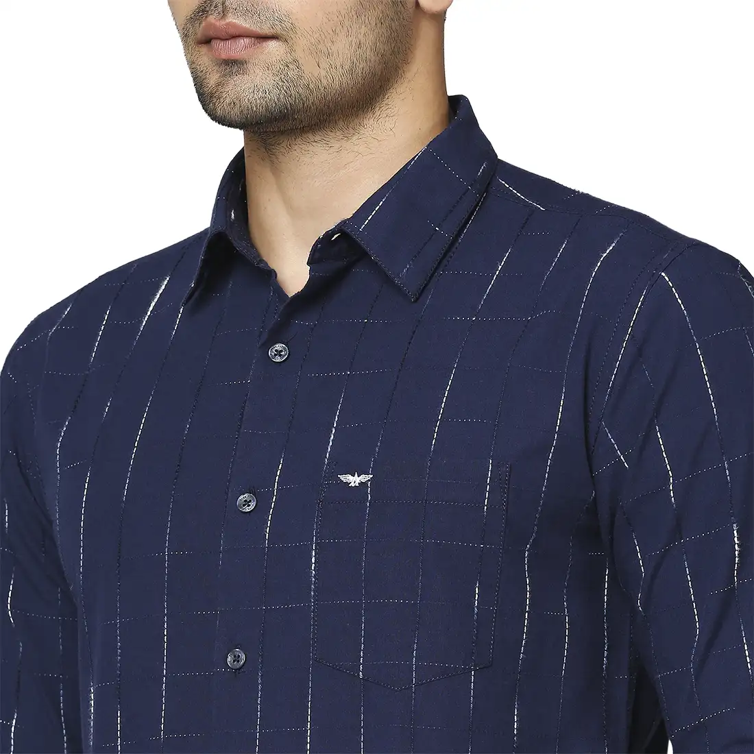 Men Blue Slim Fit Checks Cotton Regular Collar Shirts - Image 6