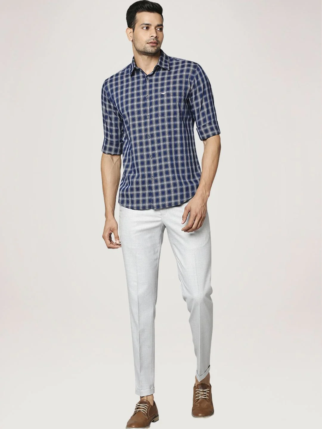 Men Blue Slim Fit Checks Cotton Regular Collar Shirts - Image 5