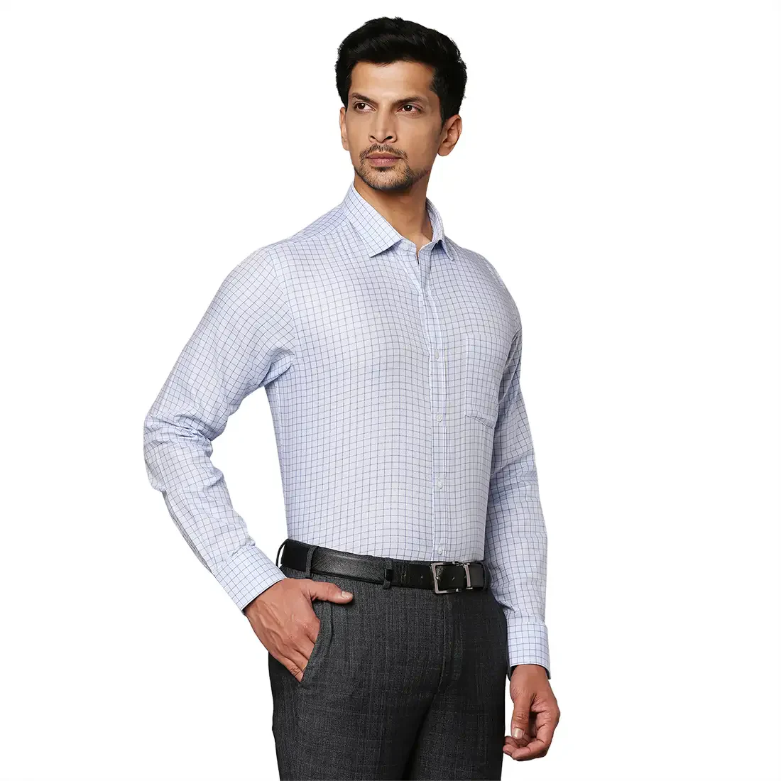 Men Blue Slim Fit Checks Cotton Shirts - Image 2