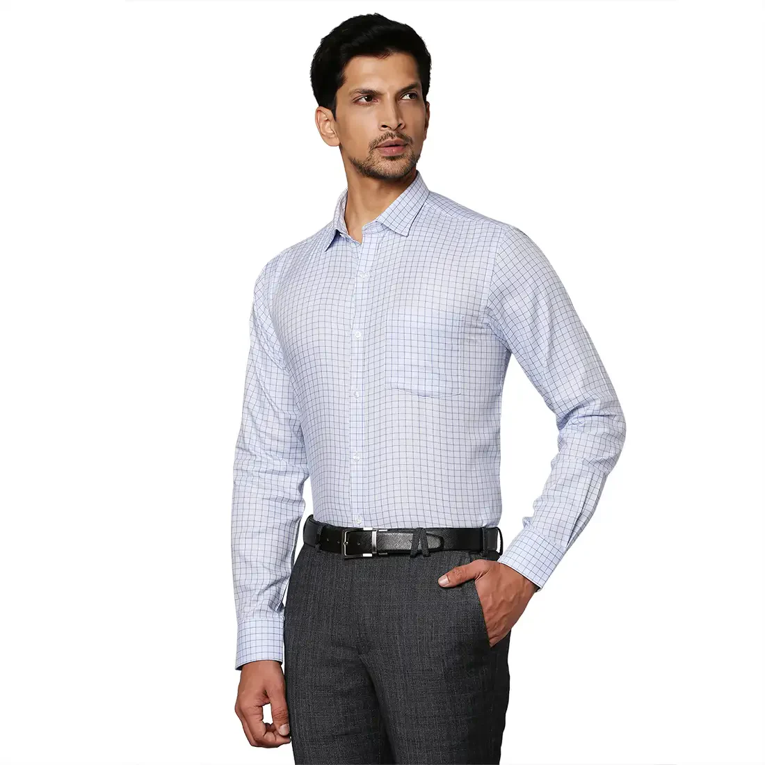 Men Blue Slim Fit Checks Cotton Shirts - Image 3