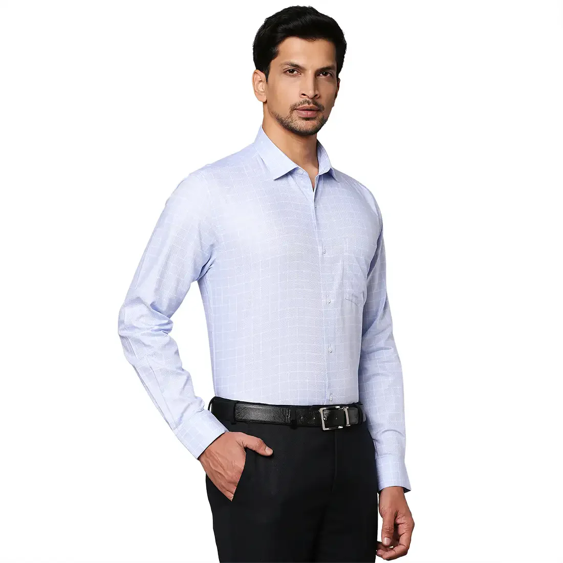 Men Blue Slim Fit Checks Cotton Shirts - Image 2