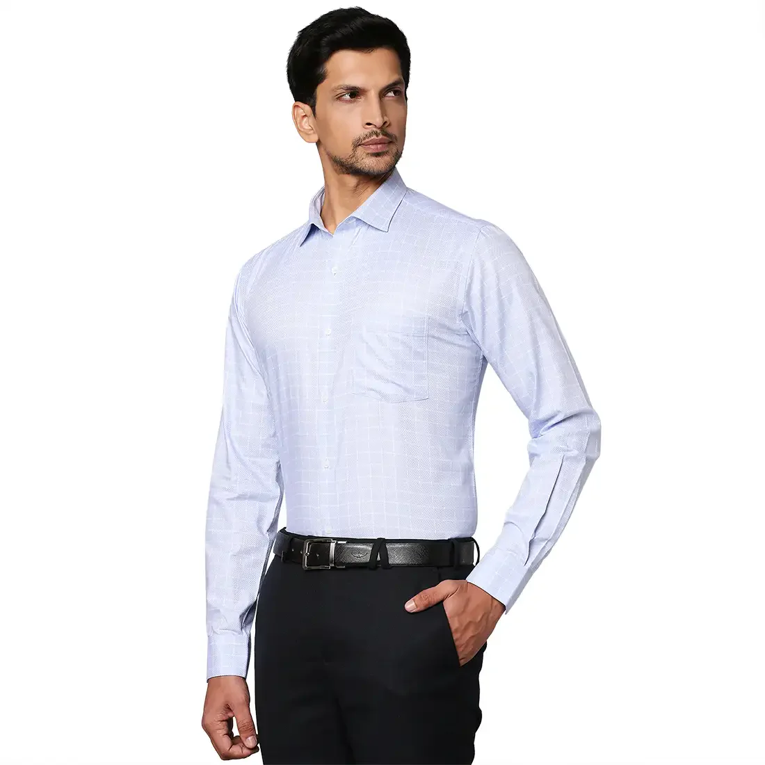 Men Blue Slim Fit Checks Cotton Shirts - Image 3