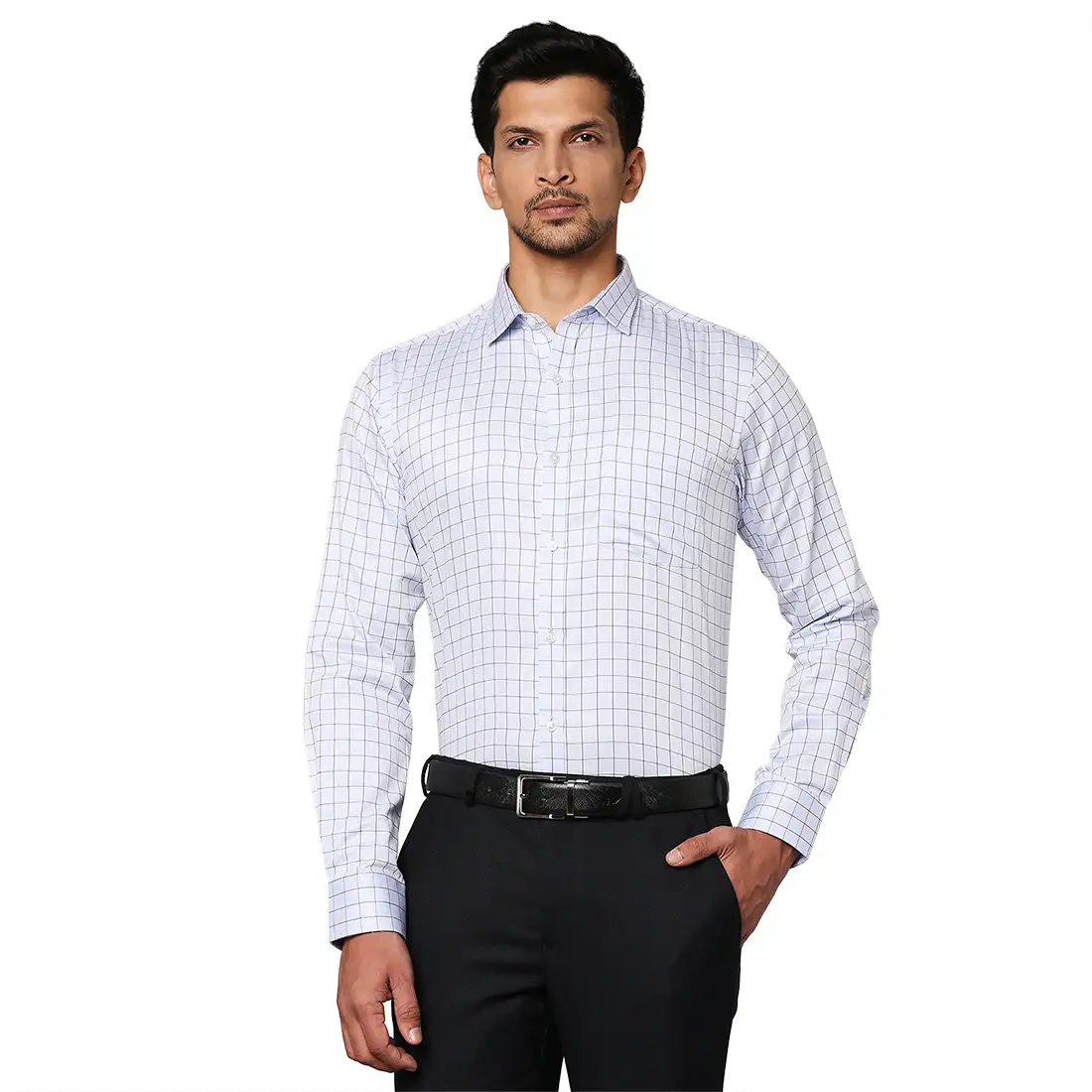 Men Blue Slim Fit Checks Cotton Shirts