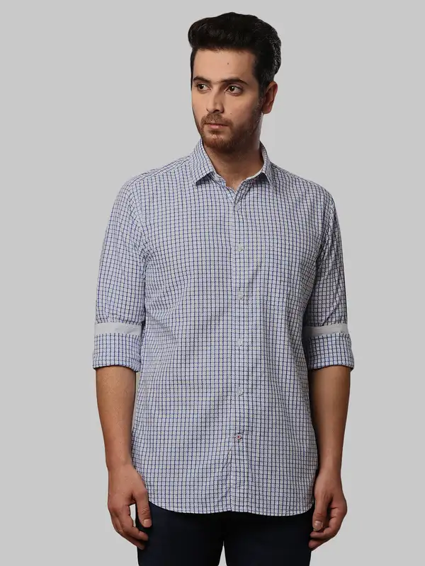 Men Blue Slim Fit Checks Cotton Shirts
