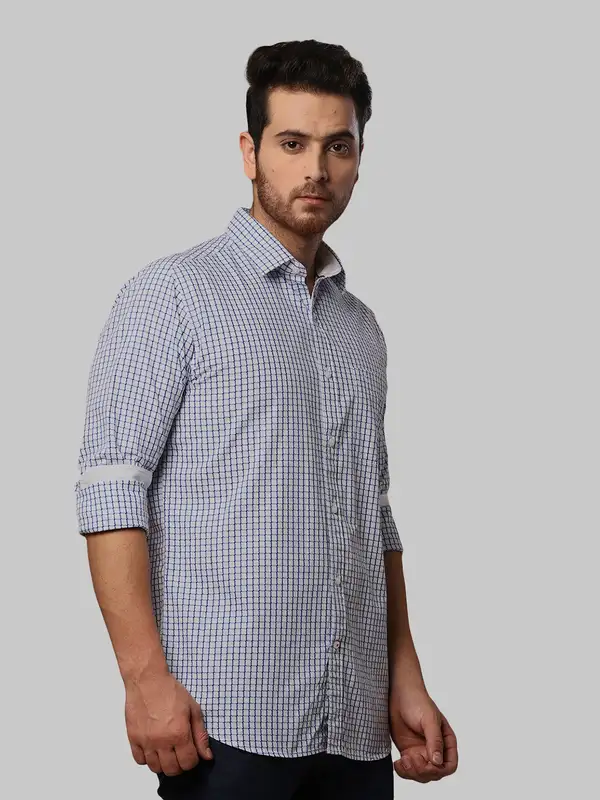 Men Blue Slim Fit Checks Cotton Shirts - Image 2