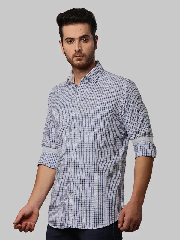 Men Blue Slim Fit Checks Cotton Shirts - Image 3
