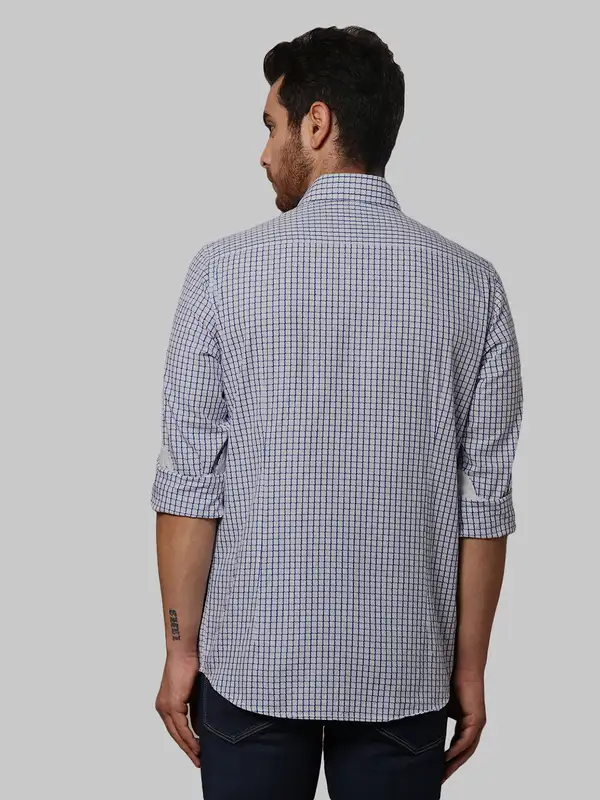 Men Blue Slim Fit Checks Cotton Shirts - Image 4