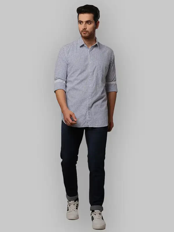 Men Blue Slim Fit Checks Cotton Shirts - Image 5