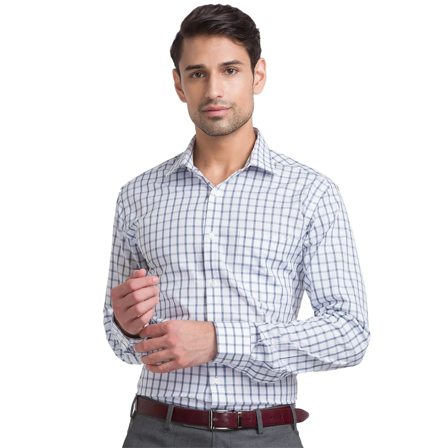 Men Blue Slim Fit Checks Cotton Shirts
