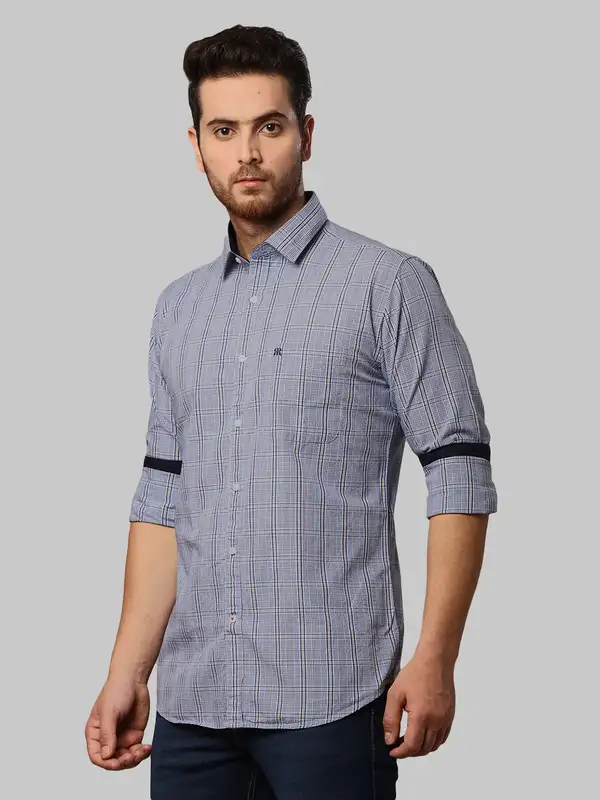 Men Blue Slim Fit Checks Cotton Shirts - Image 3