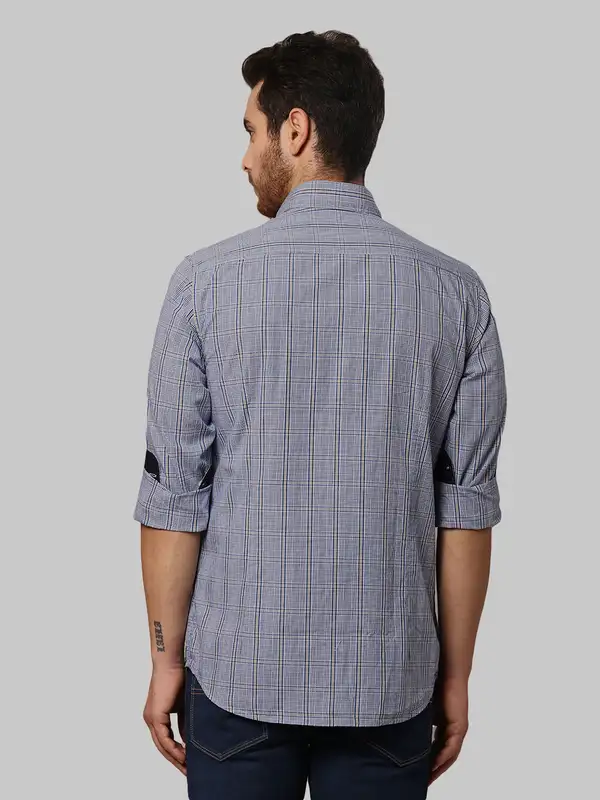 Men Blue Slim Fit Checks Cotton Shirts - Image 4