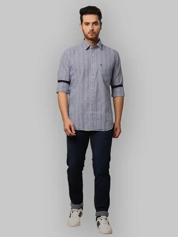Men Blue Slim Fit Checks Cotton Shirts - Image 5