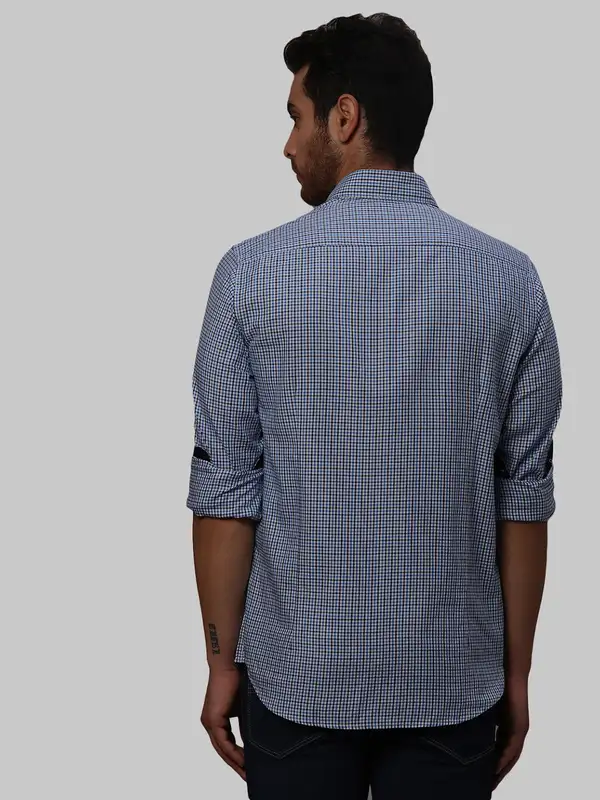 Men Blue Slim Fit Checks Cotton Shirts - Image 4