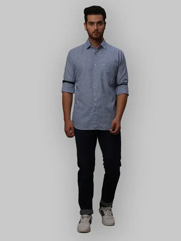 Men Blue Slim Fit Checks Cotton Shirts - Image 5