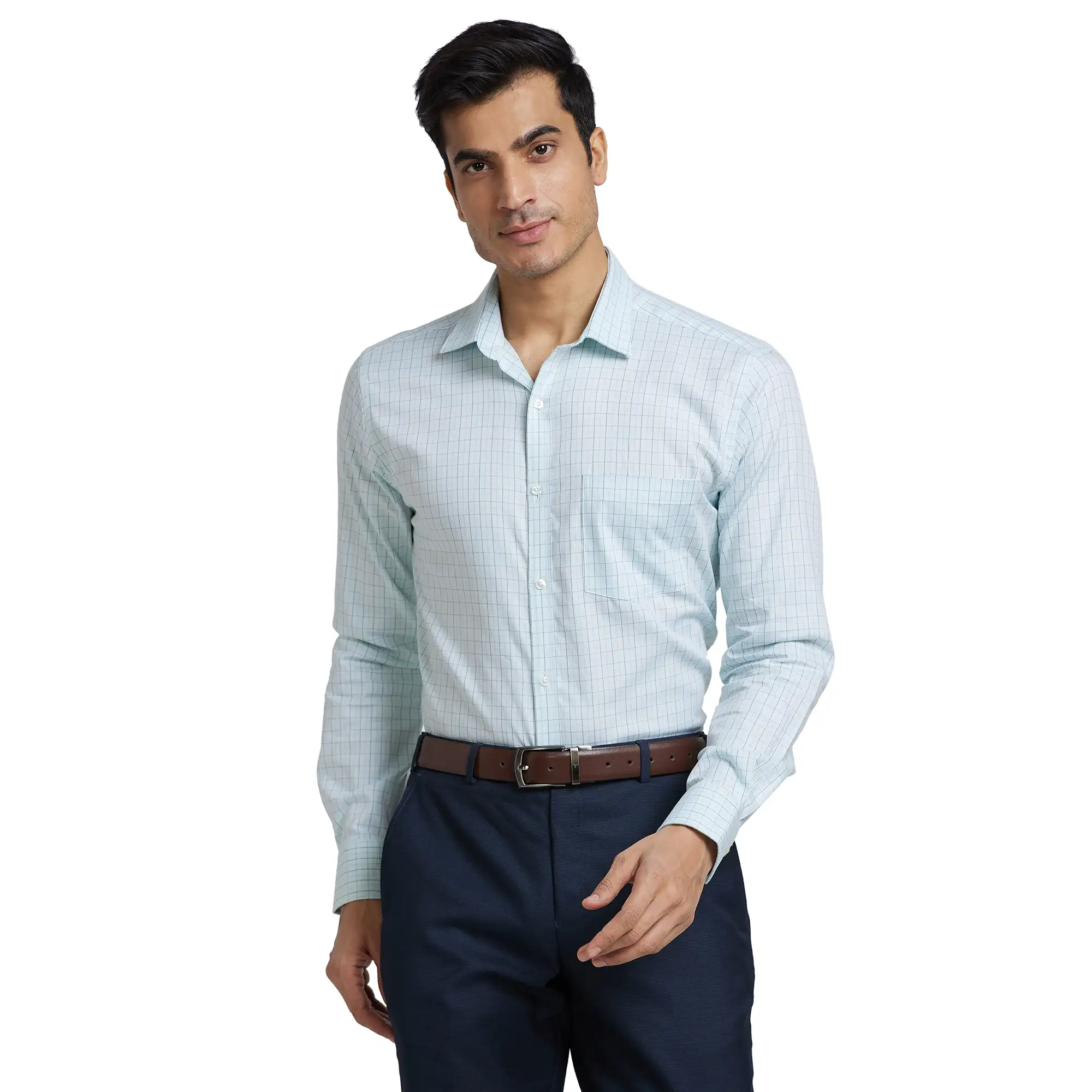 Men Blue Slim Fit Checks Cotton Shirts