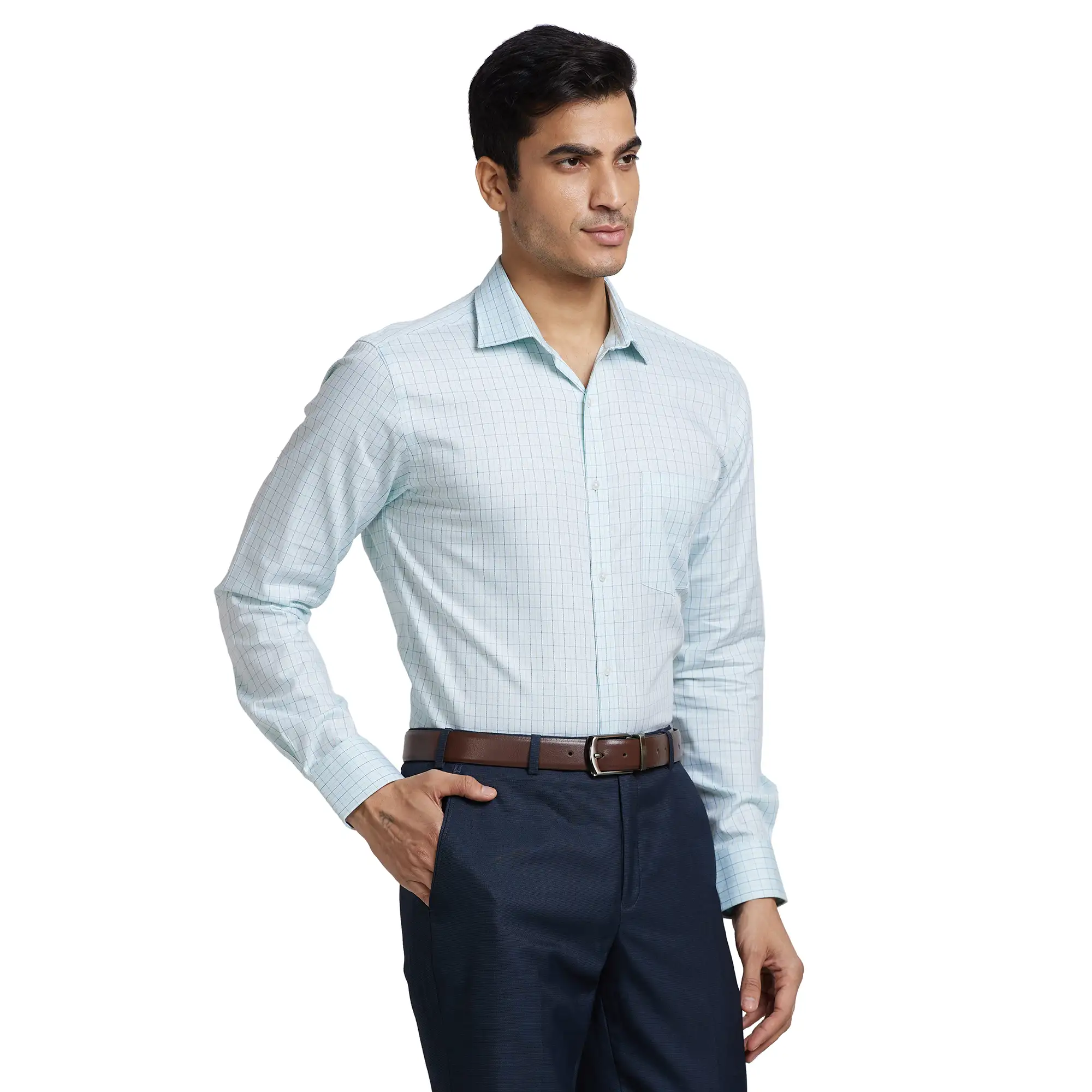 Men Blue Slim Fit Checks Cotton Shirts - Image 2