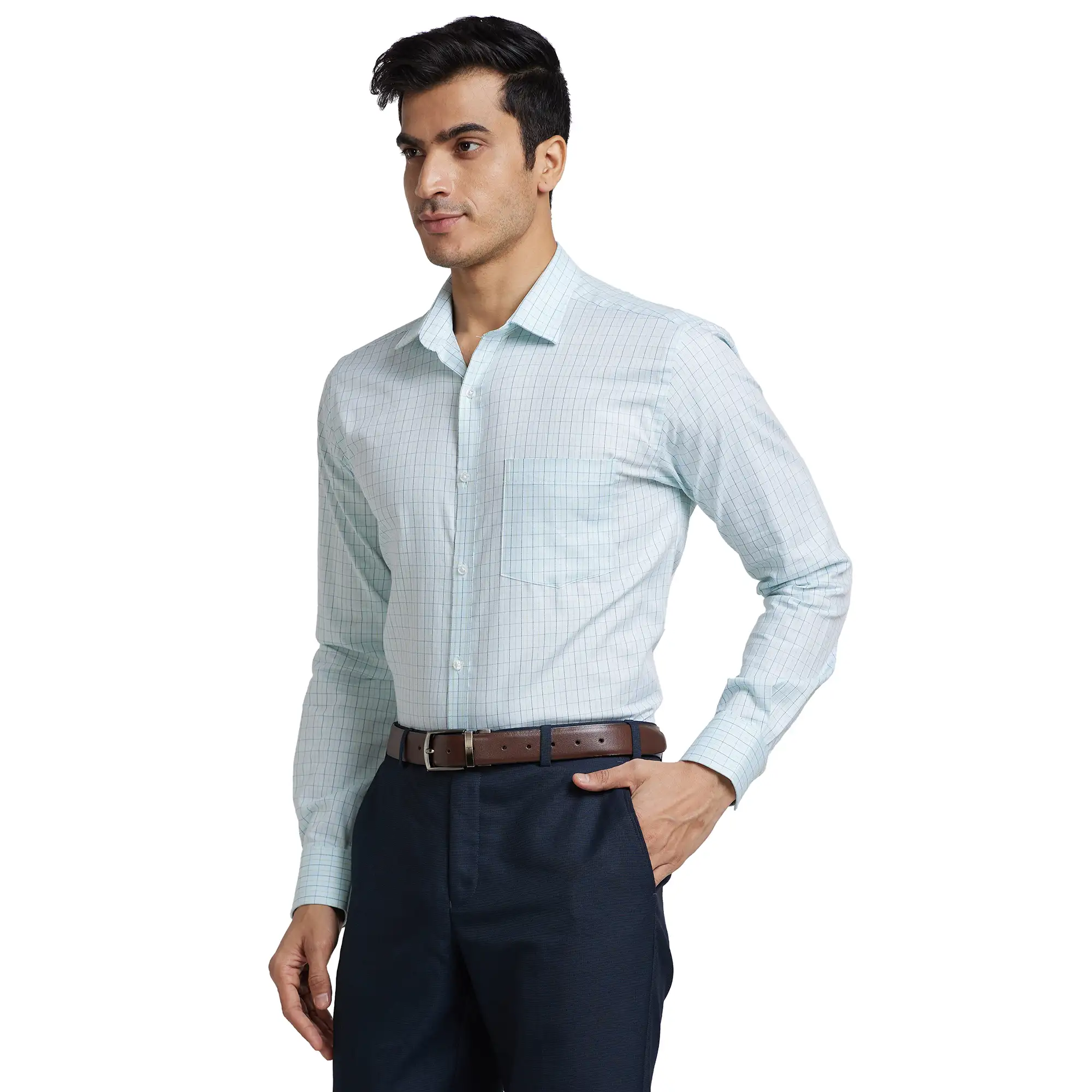 Men Blue Slim Fit Checks Cotton Shirts - Image 3