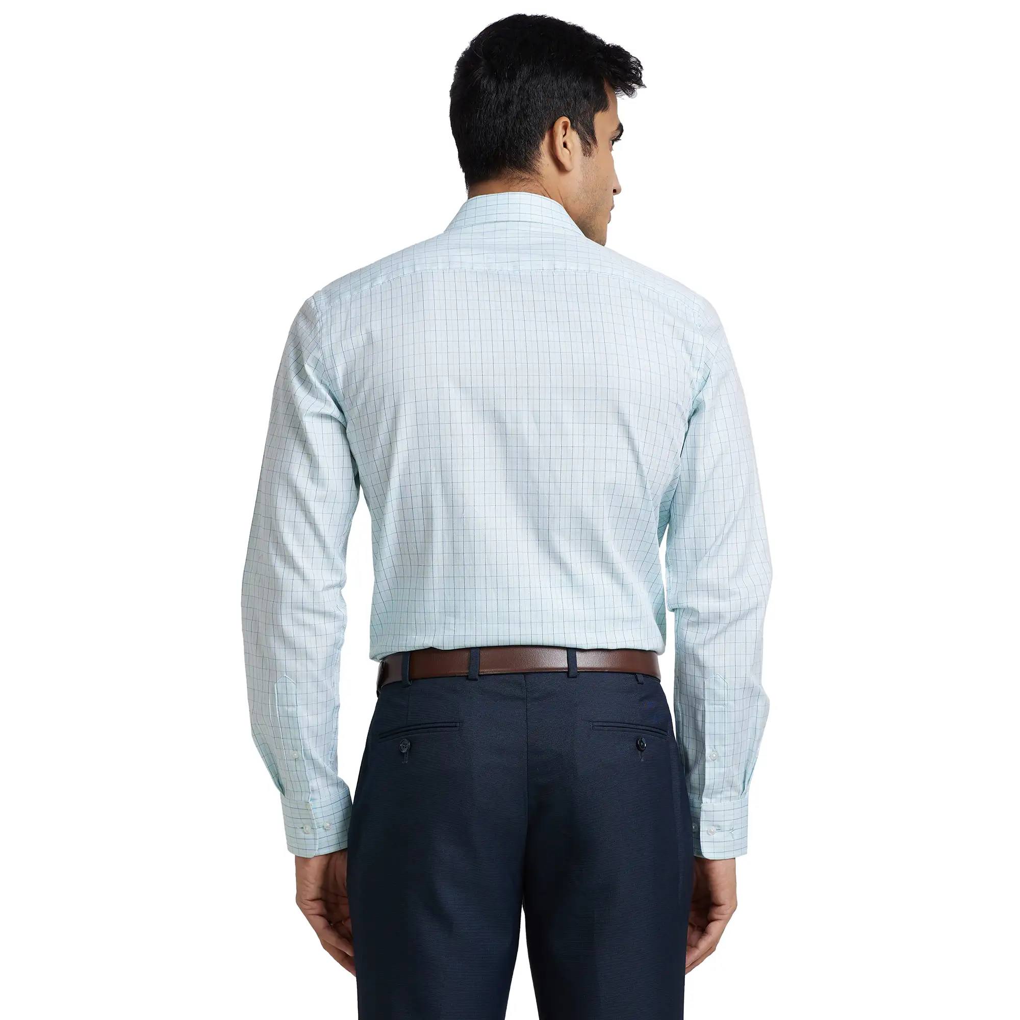 Men Blue Slim Fit Checks Cotton Shirts - Image 5