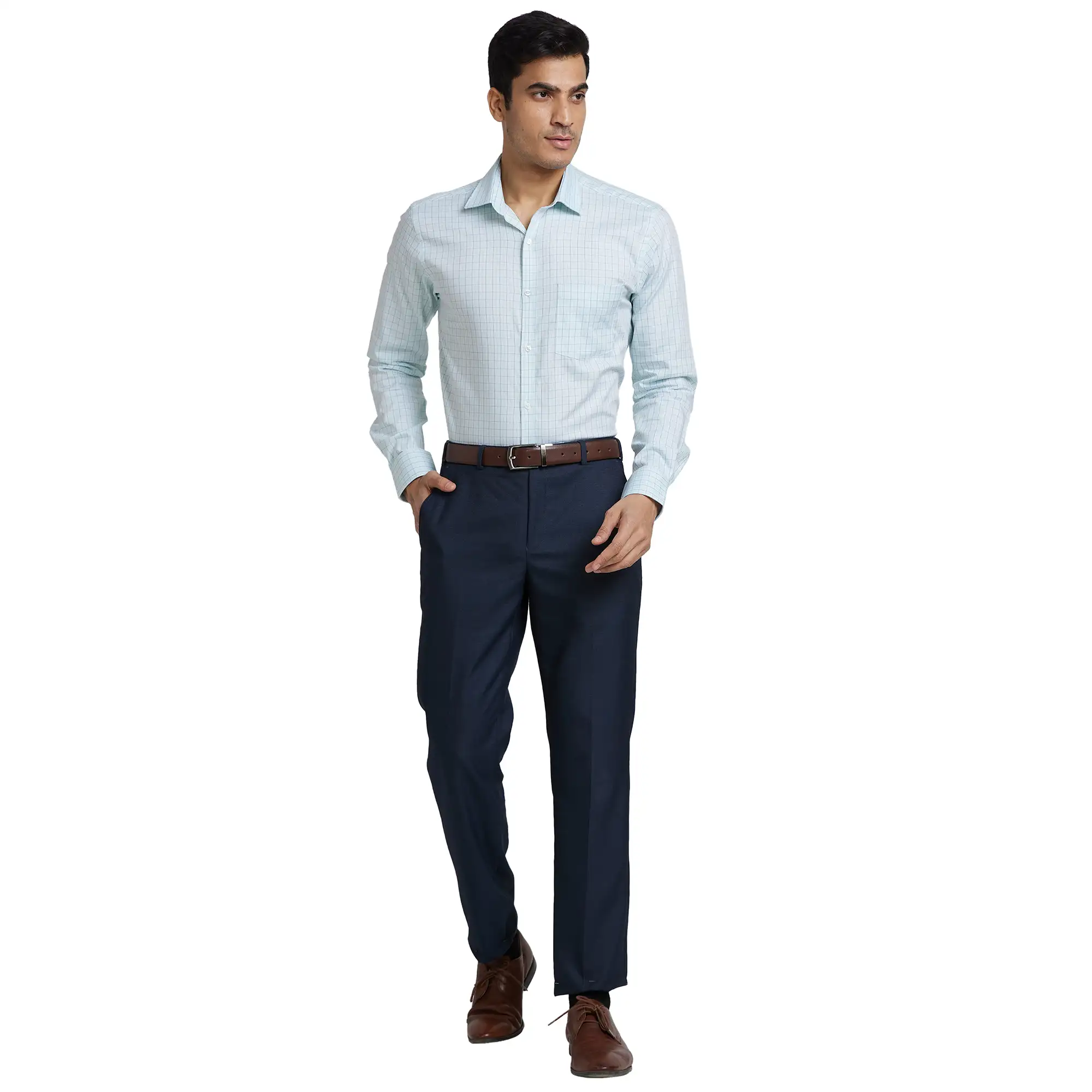 Men Blue Slim Fit Checks Cotton Shirts - Image 6