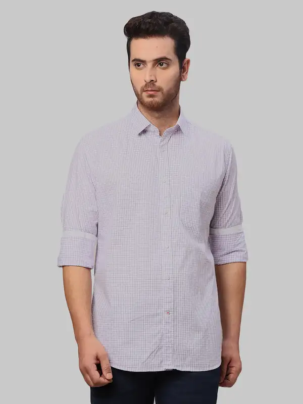 Men Blue Slim Fit Checks Cotton Shirts