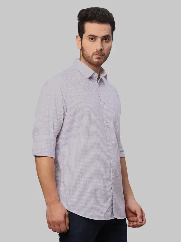 Men Blue Slim Fit Checks Cotton Shirts - Image 2