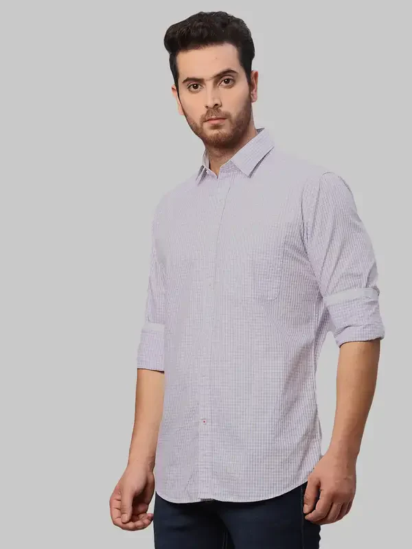 Men Blue Slim Fit Checks Cotton Shirts - Image 3