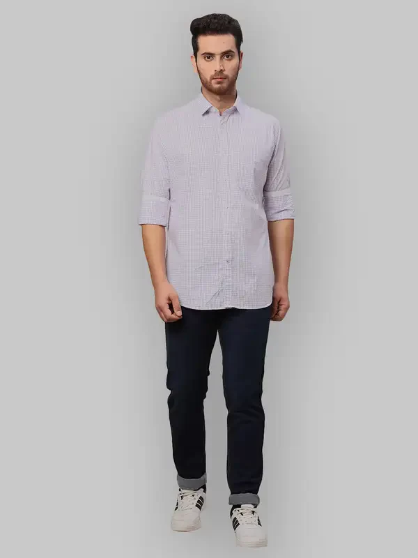 Men Blue Slim Fit Checks Cotton Shirts - Image 5