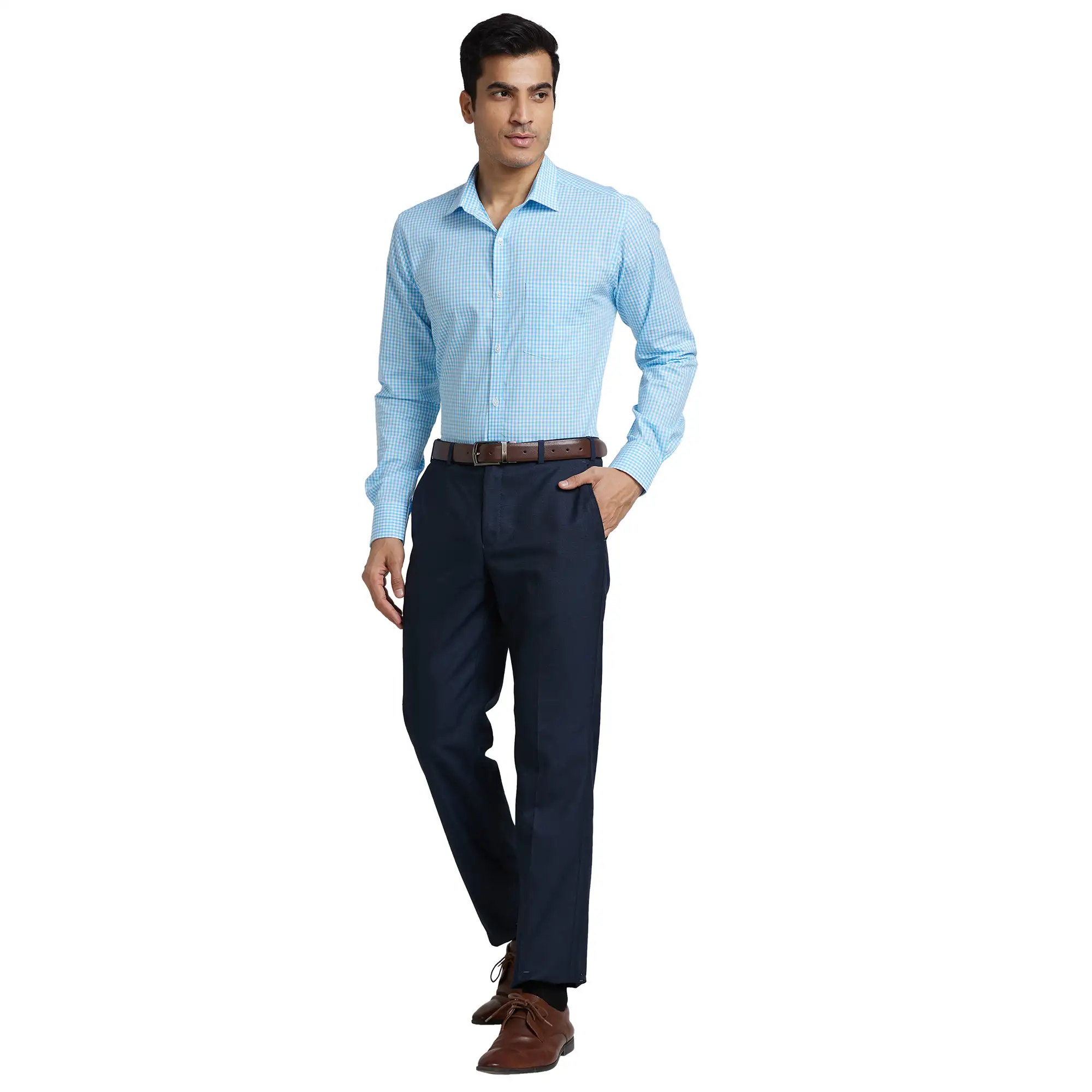 Men Blue Slim Fit Checks Cotton Shirts - Image 5