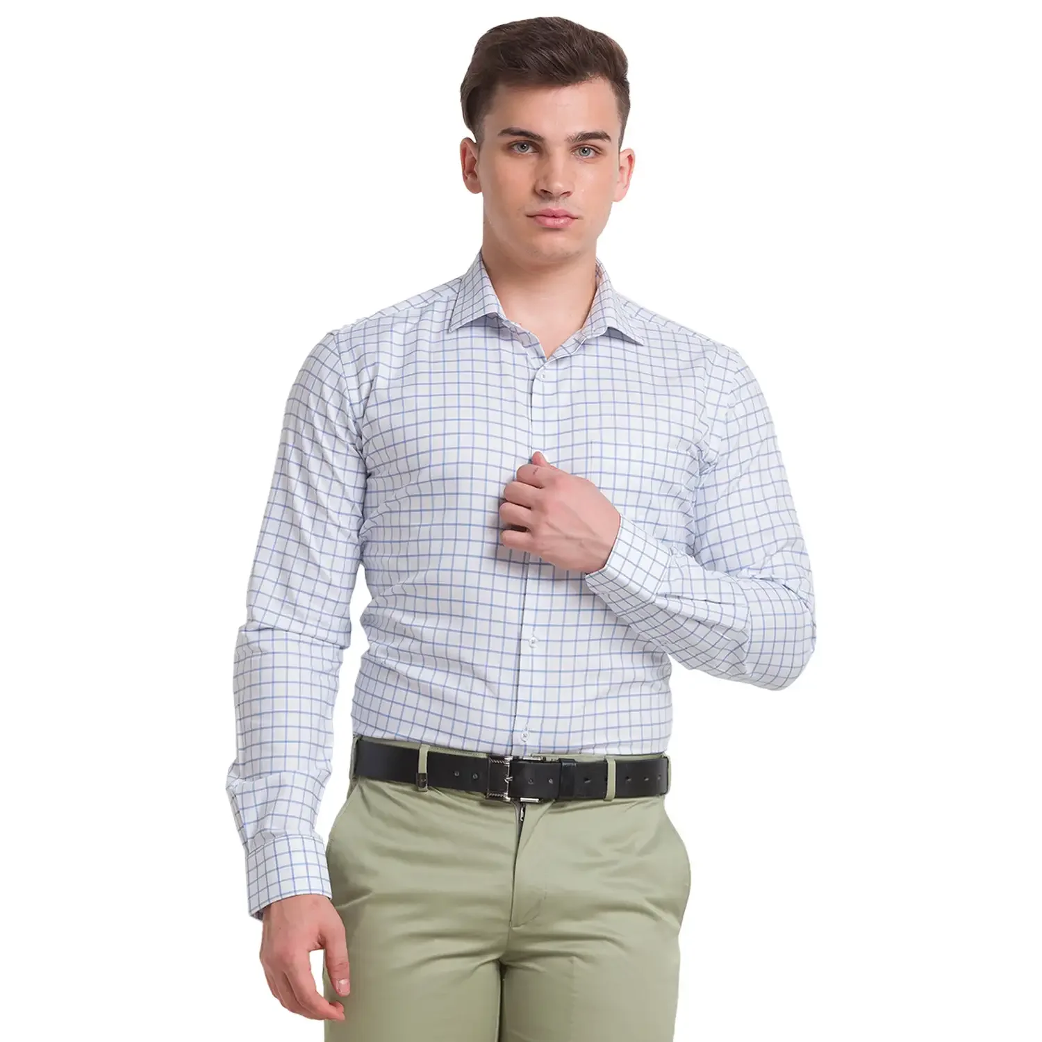 Men Blue Slim Fit Checks Cotton Shirts