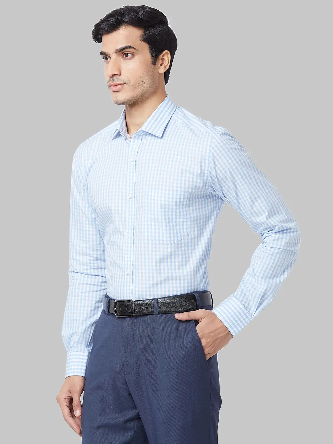 Men Blue Slim Fit Checks Cotton Shirts - Image 3