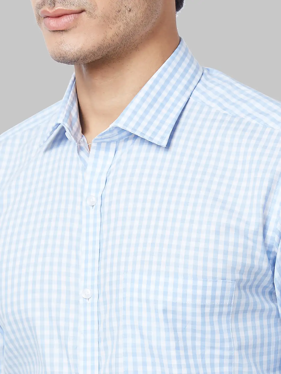Men Blue Slim Fit Checks Cotton Shirts - Image 6