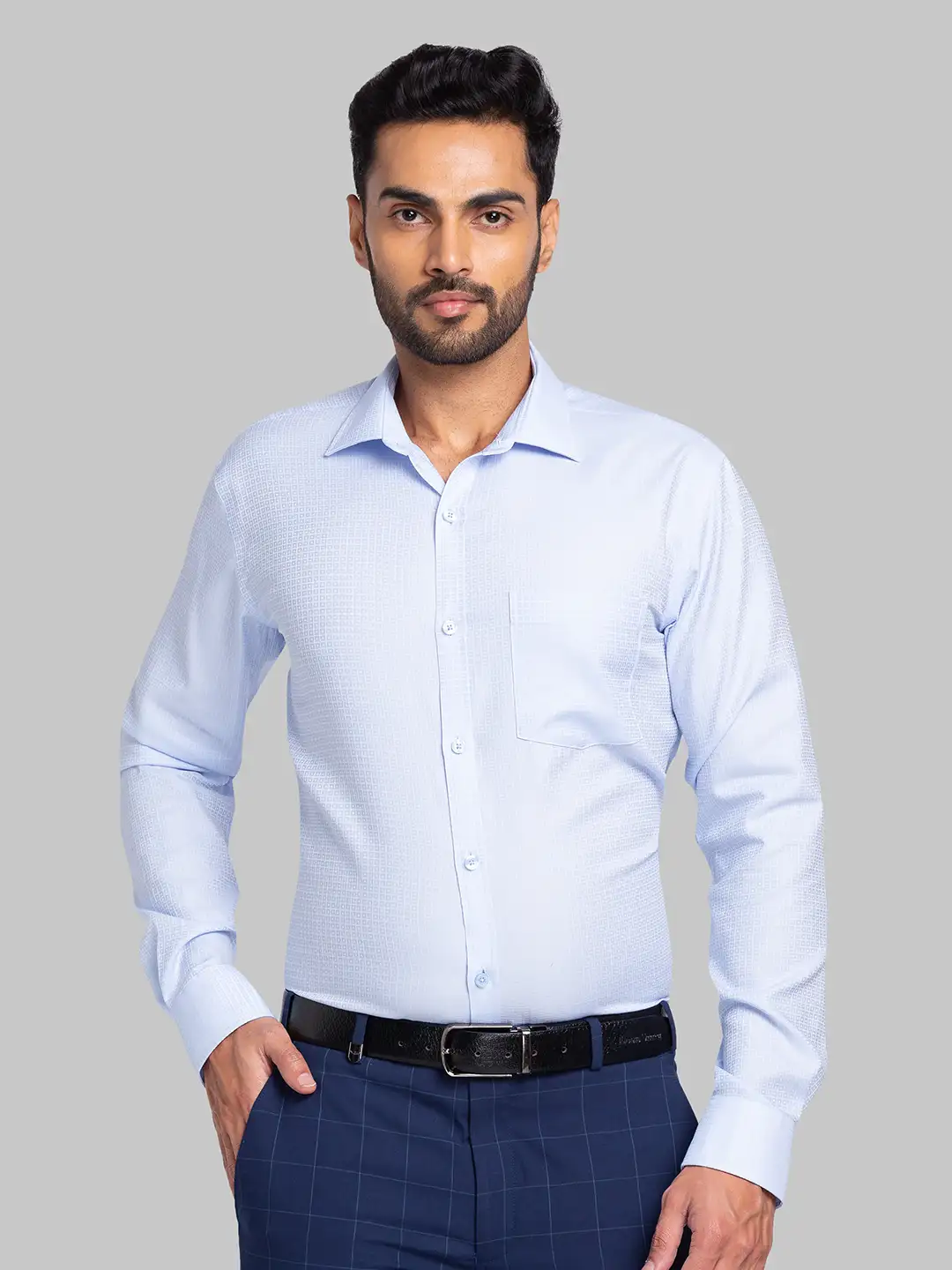 Men Blue Slim Fit Checks Cotton Shirts
