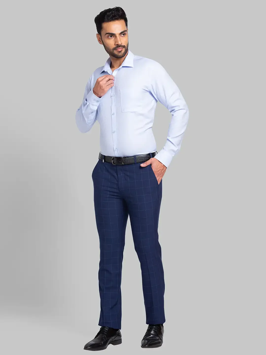 Men Blue Slim Fit Checks Cotton Shirts - Image 5