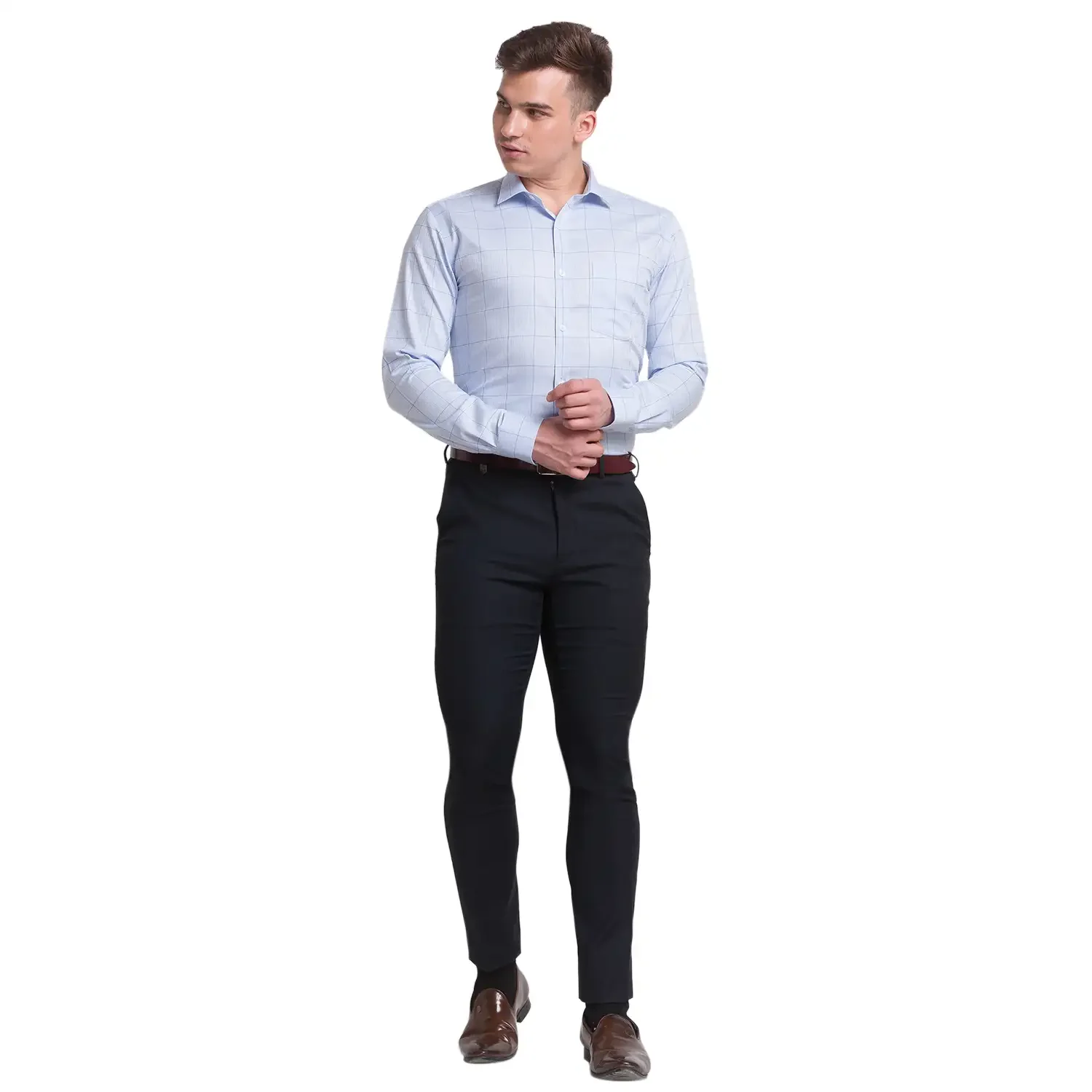 Men Blue Slim Fit Checks Cotton Shirts - Image 5