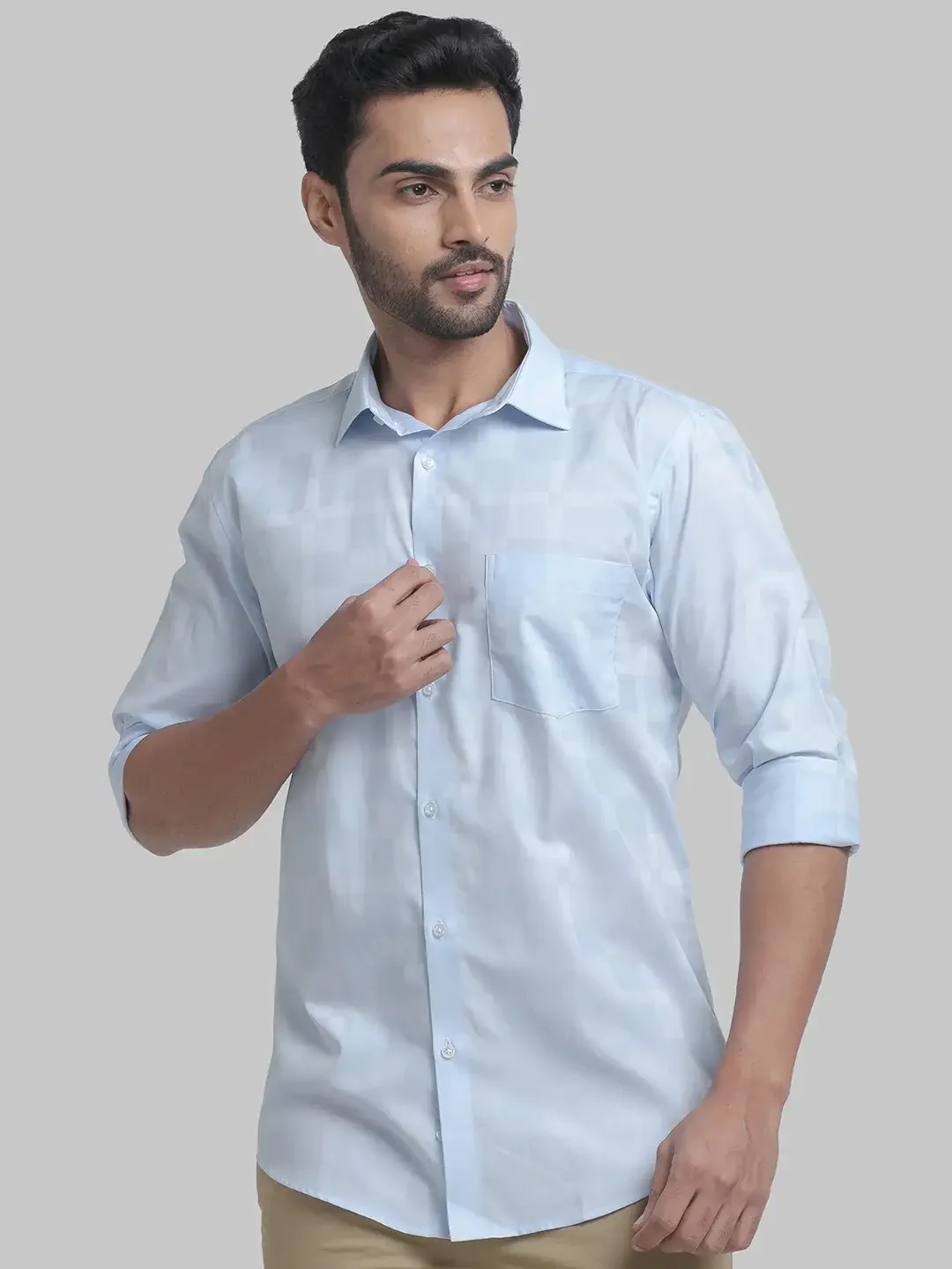 Men Blue Slim Fit Checks Cotton Shirts