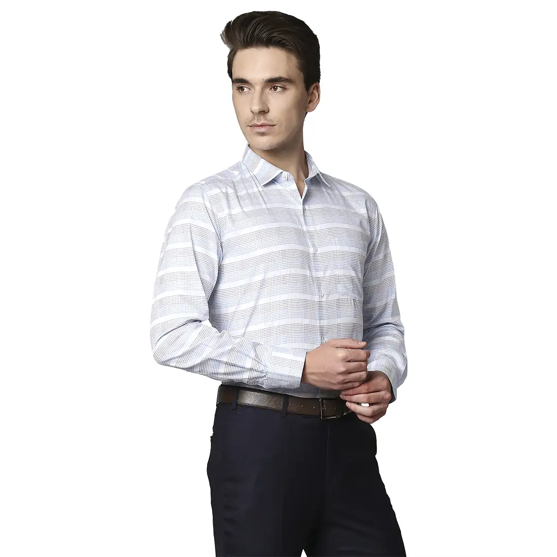 Men Blue Slim Fit Checks Cotton Shirts - Image 2
