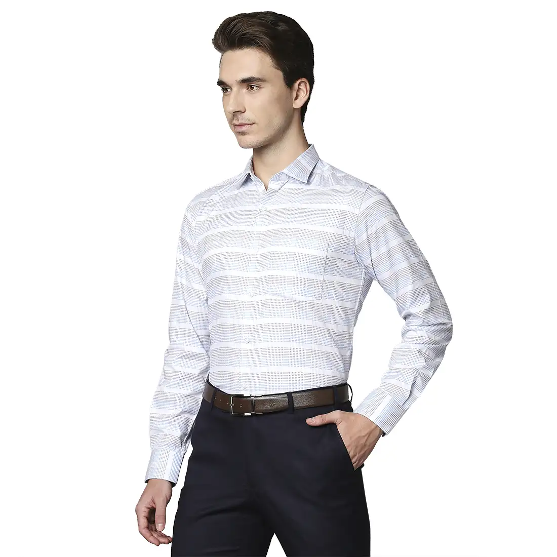 Men Blue Slim Fit Checks Cotton Shirts - Image 3